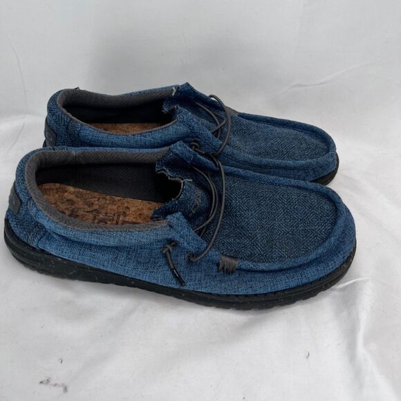 Hey Dude Wally Eco Linen Eclipse Blue Slip On Canvas Loafers Mens Size 9 - Picture 9 of 9
